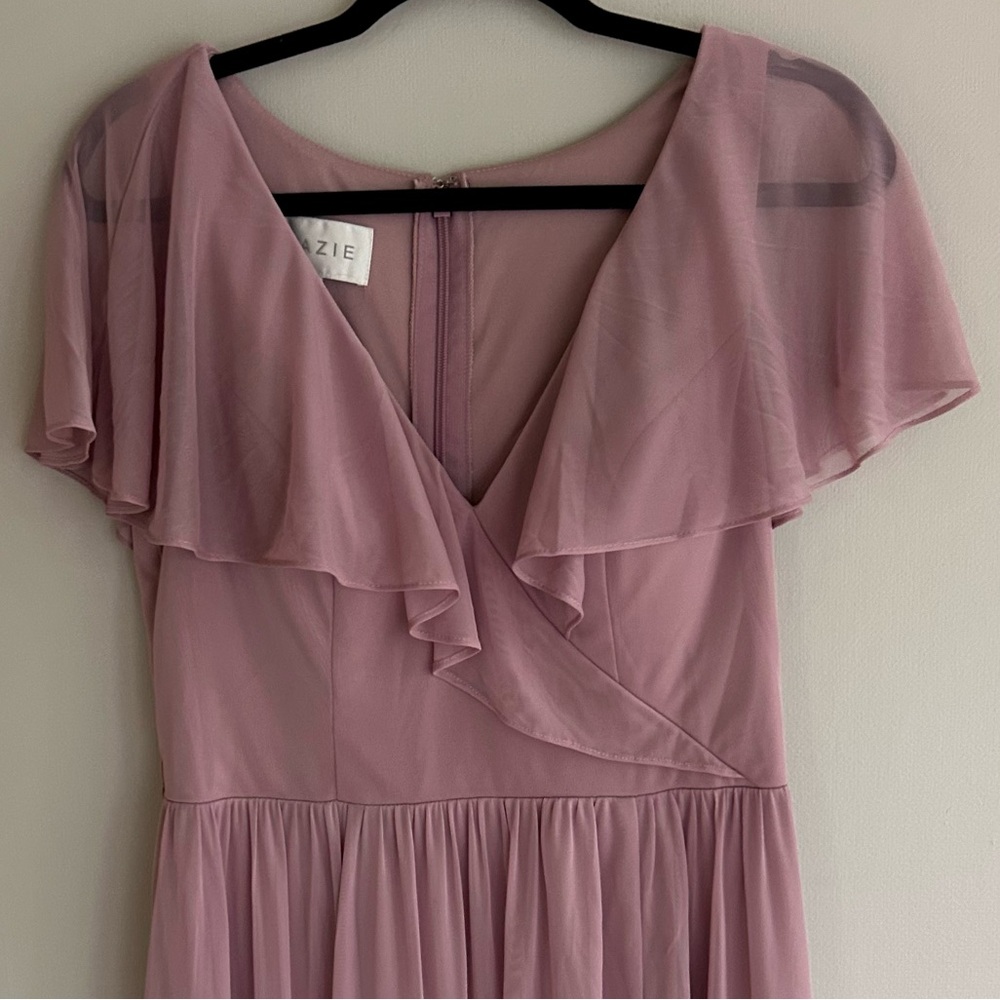 AZAZIE Jael Dusty Mauve V-Neck Ruffle Maxi Dress Bridesmaid Formal Gown Size 12 - Picture 4 of 15